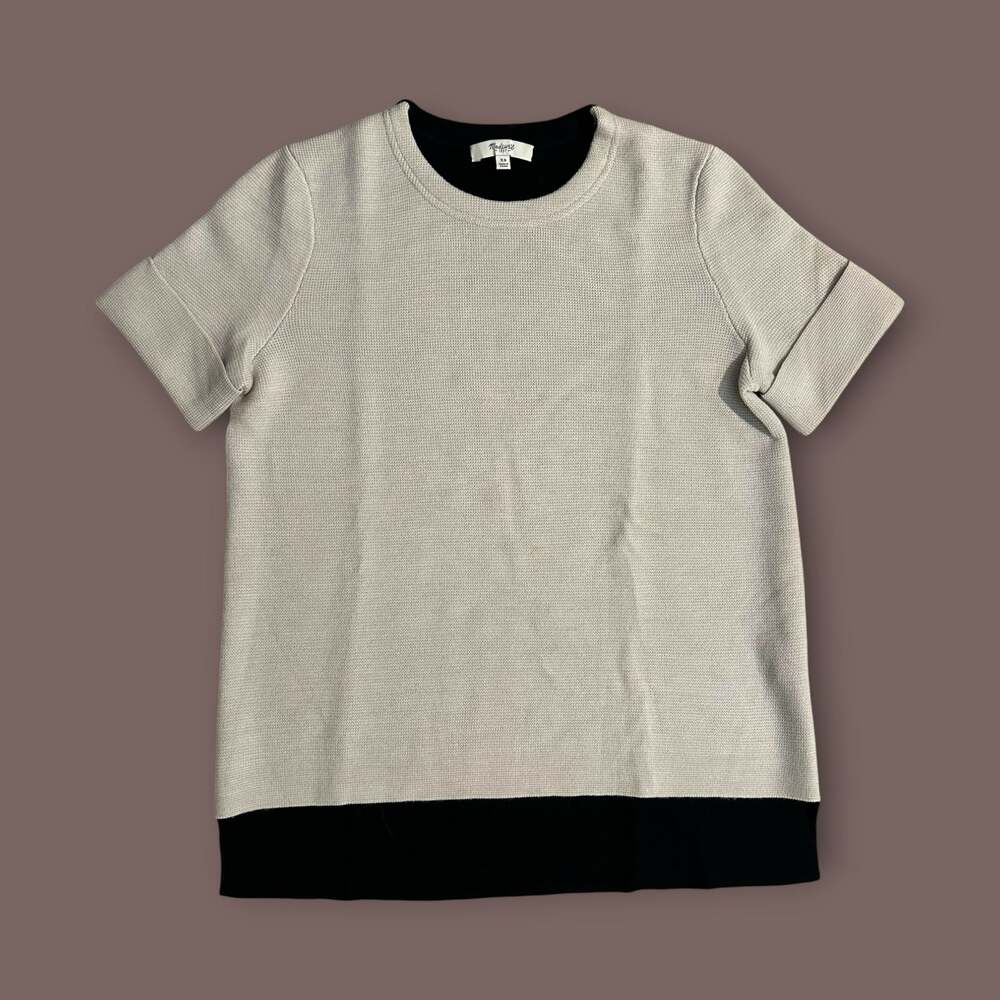 Madewell Colorblock Short Sleeve Wool-Blend Sweater XS